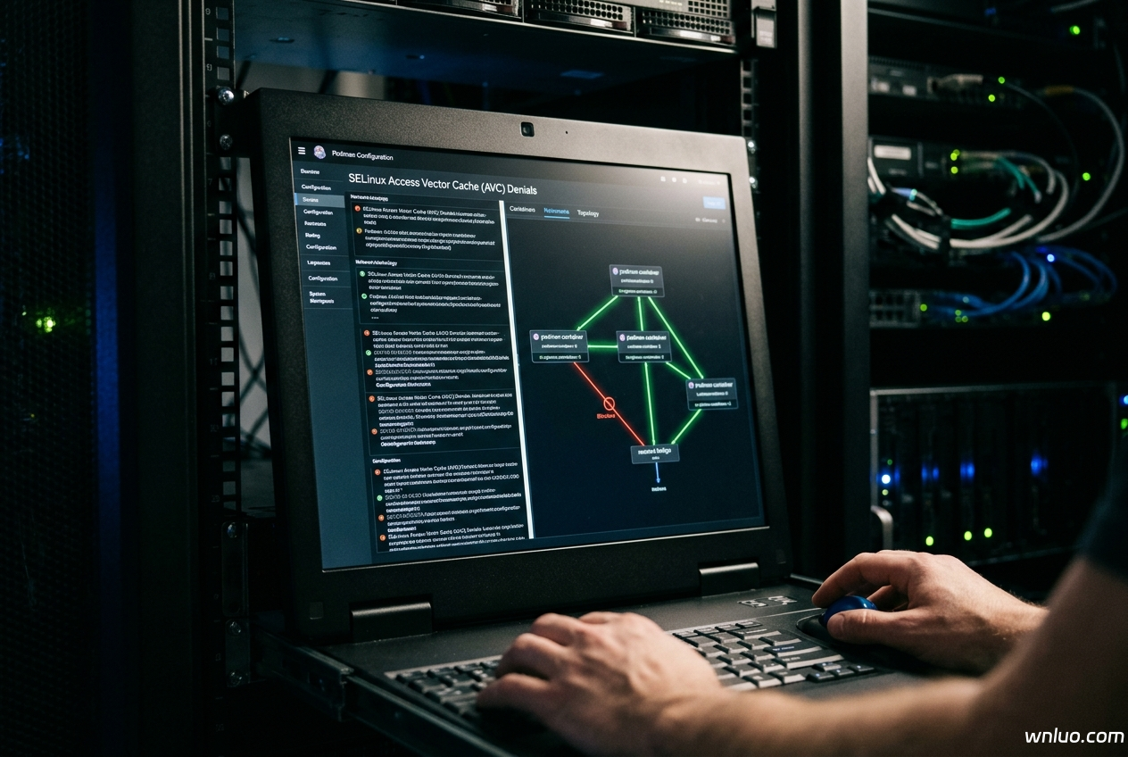 Rocky 9 服务器 SELinux 策略配置与 Podman 容器网络拓扑图